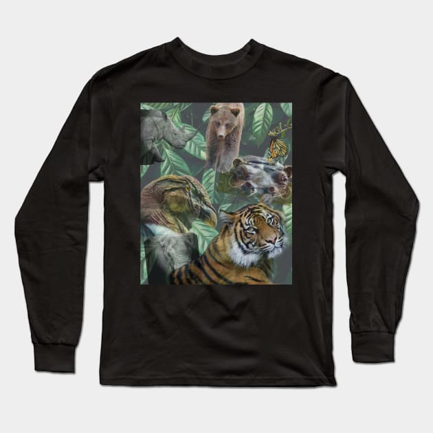 Digital Photo Collage Endangered Species Design Long Sleeve T-Shirt by Earthwearableart